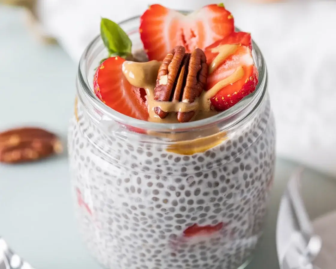 Delicious and creamy keto chia pudding with chia seeds and plant-based milk.