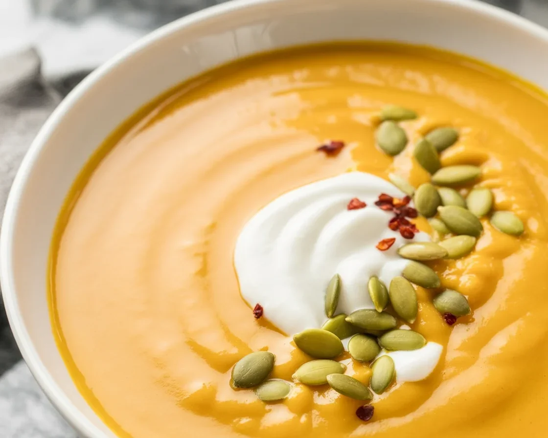 Creamy keto pumpkin soup made with chicken stock and pumpkin puree, low carb and gluten-free.