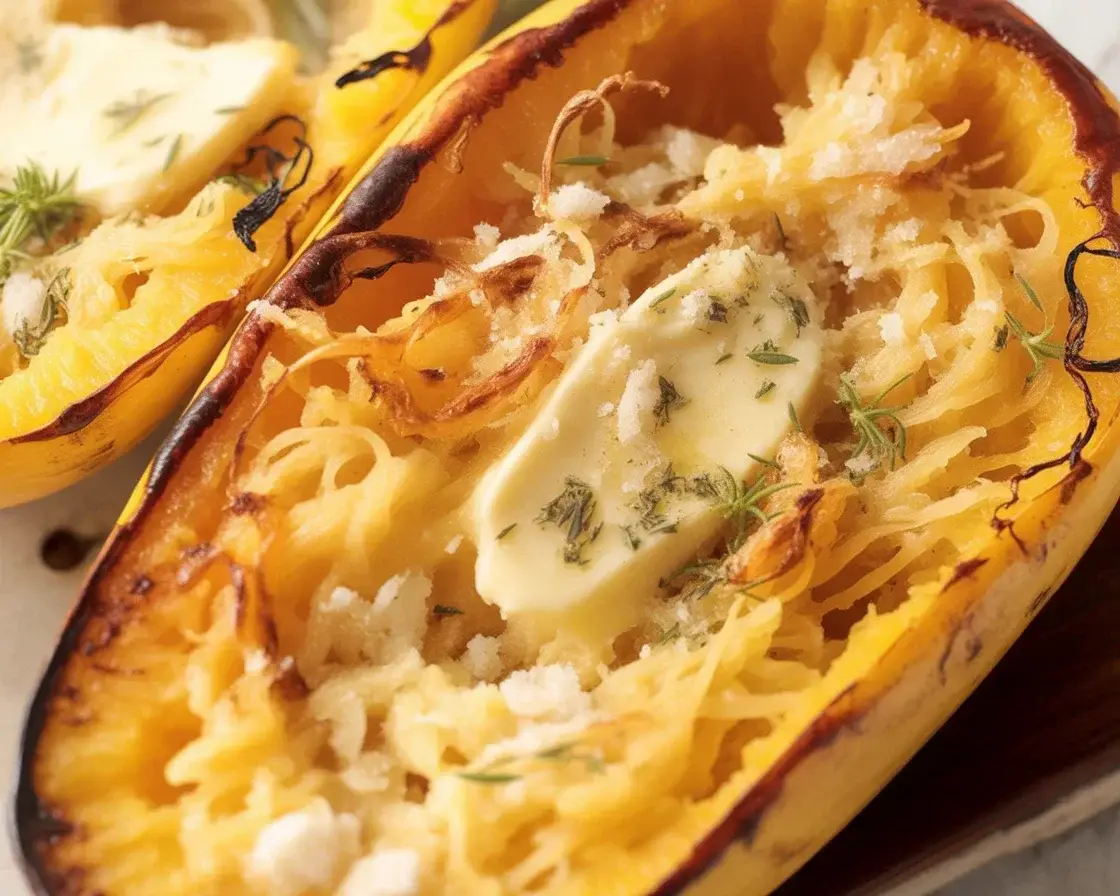 Air fryer spaghetti squash cut in half, seasoned and ready to cook in the air fryer.