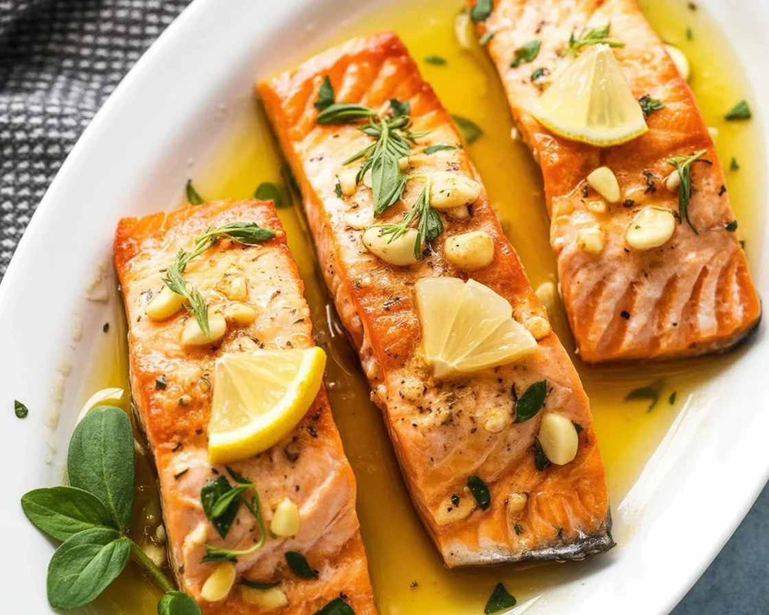 Delicious keto salmon dish prepared with garlic and lemon sauce.