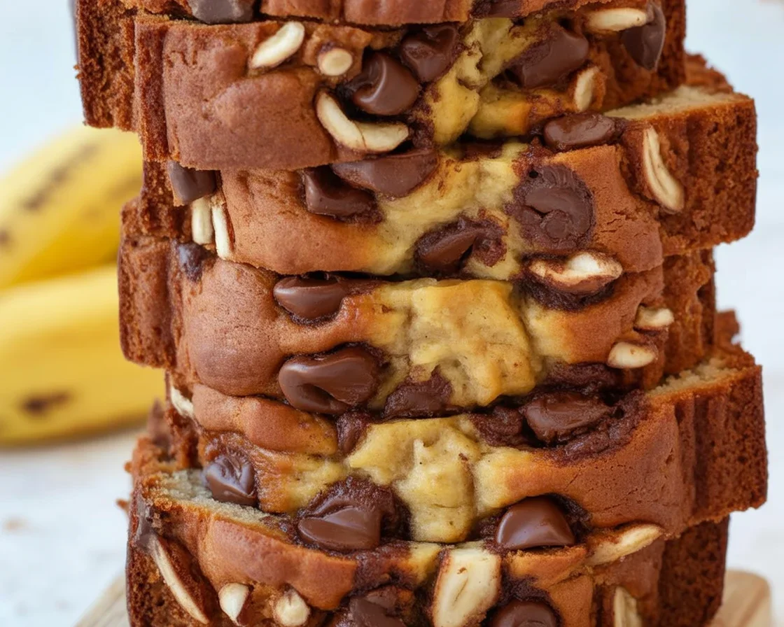 Moist and fluffy Banana Nut Bread made with Greek Yogurt and walnuts.