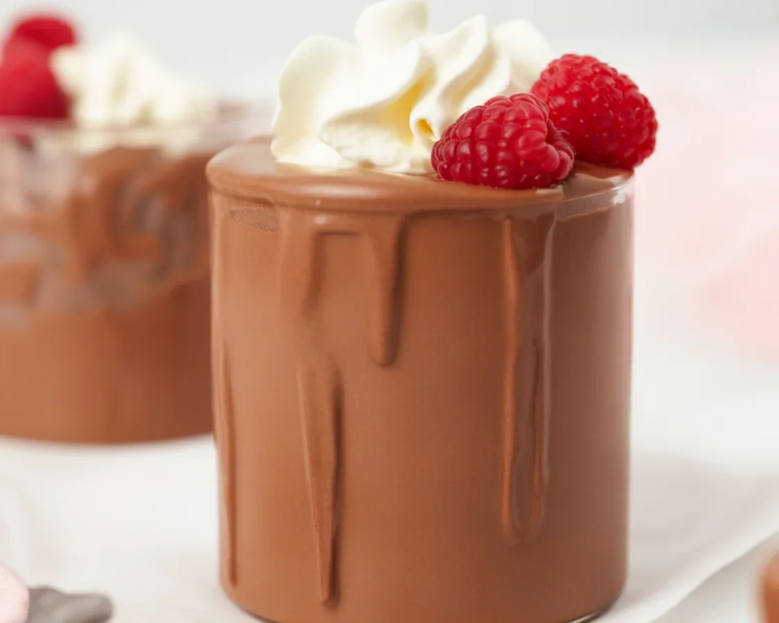 Delicious Cottage Cheese Chocolate Mousse dessert topped with chocolate shavings.