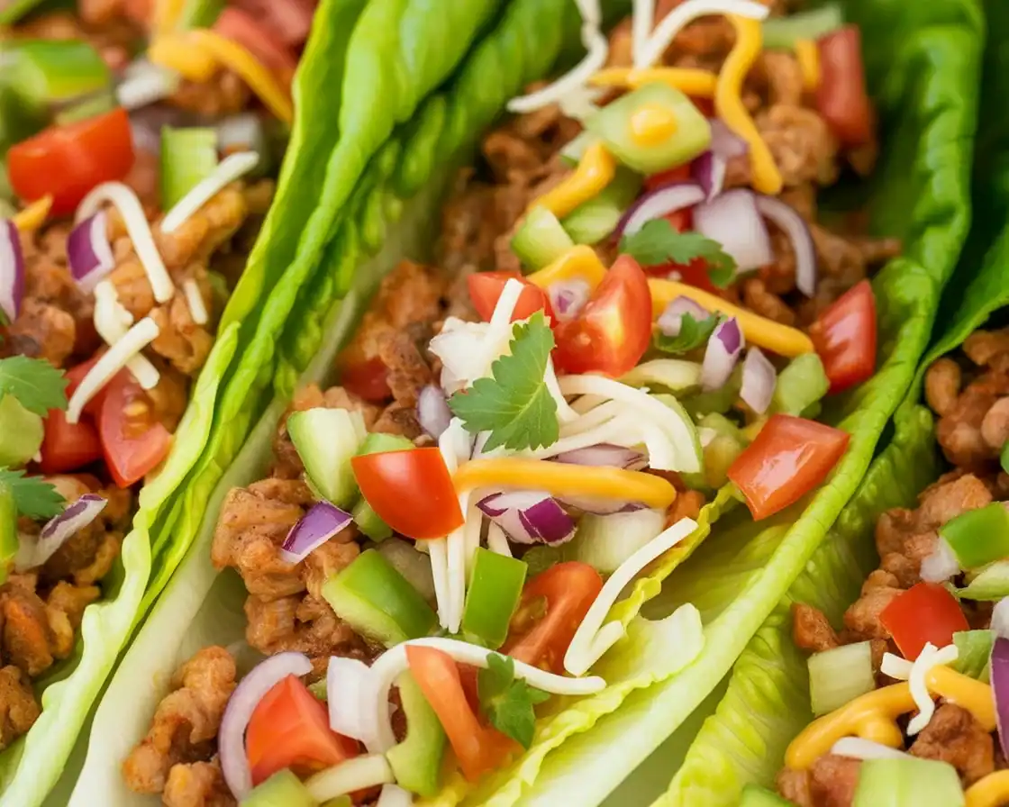 Delicious turkey taco lettuce wraps served with fresh toppings and cilantro lime crema.